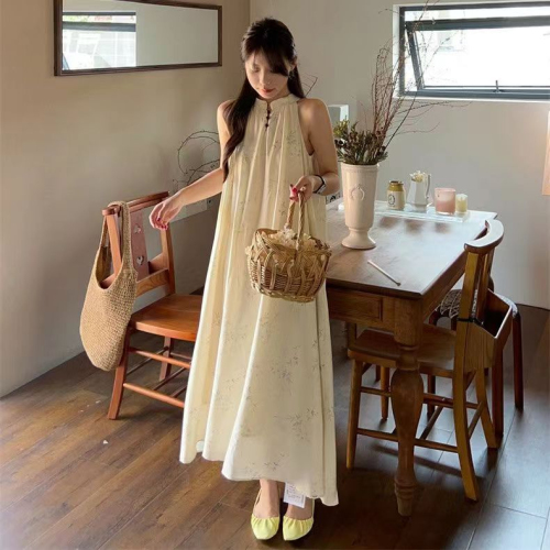 Official photo 2024 Chinese style retro style sleeveless simple loose dress long skirt