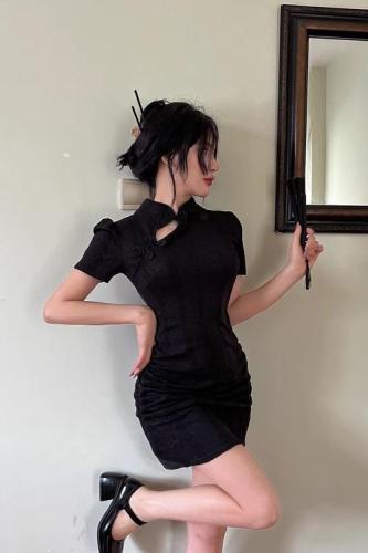 New Chinese style national style retro gentle improved cheongsam summer high-end slim fit and hip-hugging pure sex sexy dress