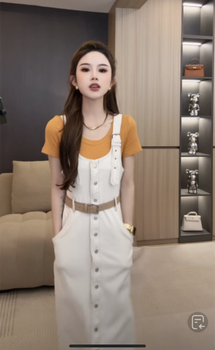 Xiaoqiaowu customized fashionable retro simple breasted internet celebrity suspender skirt