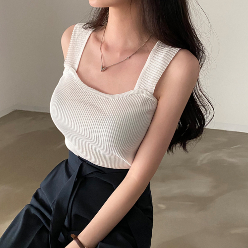 韩国chic夏季百搭修身显瘦针织吊带背心上衣女