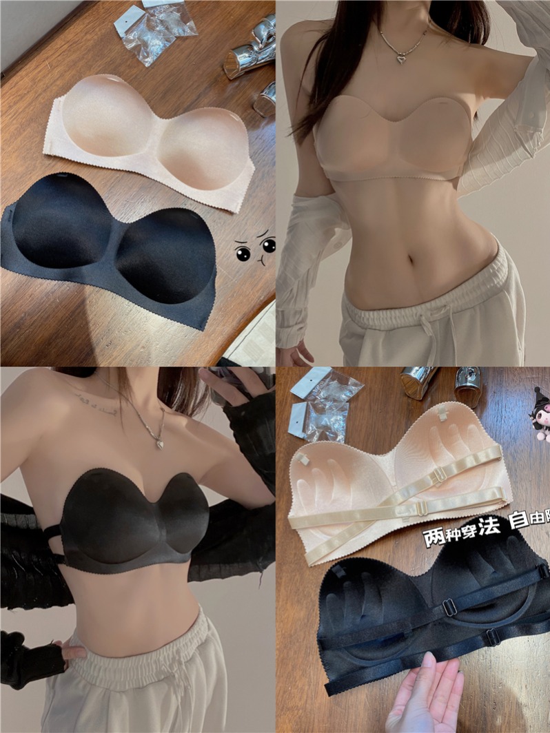 Real shot of strapless underwear for women with small breasts, push-up breathable bandeau style invisible wire-free wrap bra