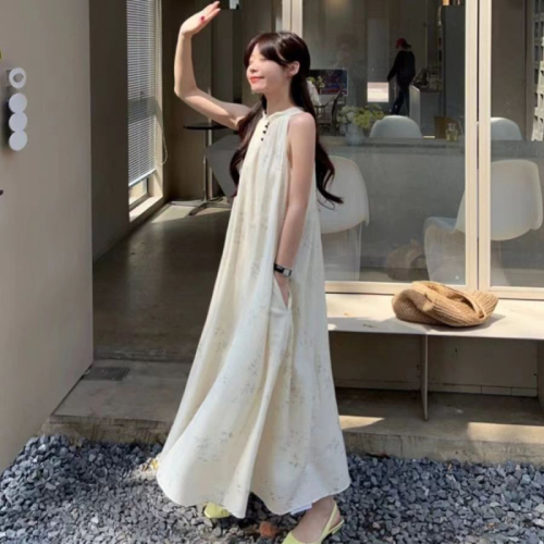 Official photo 2024 Chinese style retro style sleeveless simple loose dress long skirt