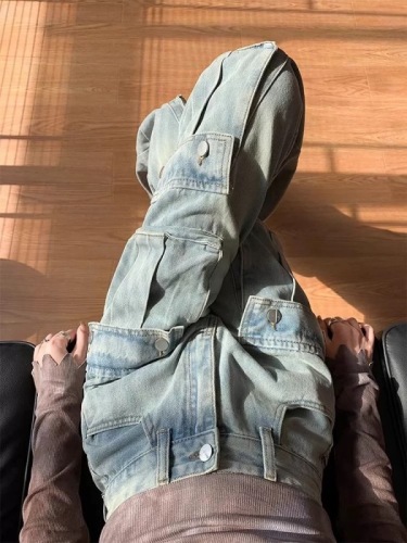 Factory stuff!  The quality is so good~ American retro multi-pocket denim overalls for women, street style wide-leg pants