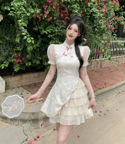 Plus size women's new Chinese style cheongsam short-sleeved dress summer new skirt small high-end women's clothing