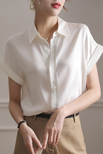 White chiffon shirt for women, summer thin short-sleeved design, niche professional temperament, French chic top, high-end