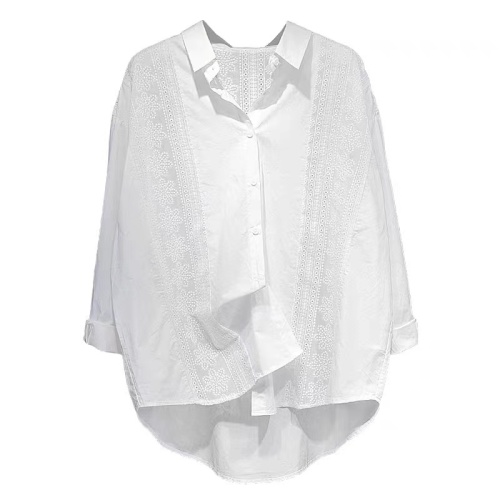 Designed lace splicing long-sleeved white shirt for women in spring and autumn, versatile loose and lazy high-end western style shirt