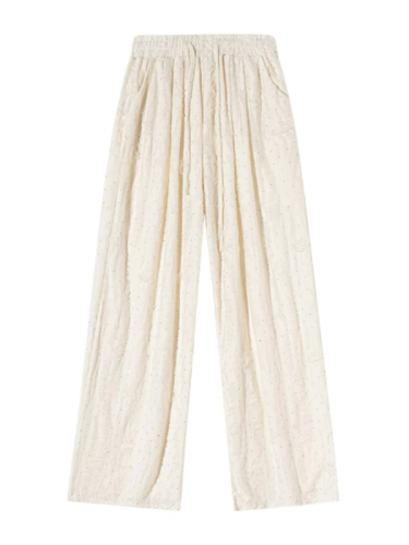 Hole flash diamond drapey white pants for women 2024 summer new loose floor-length wide-leg pants