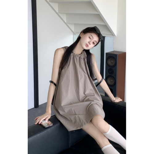 Summer new style college lace a-line gray halterneck suspender skirt small sleeveless vest dress for women