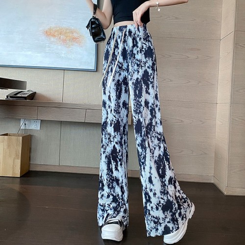 Ice silk threaded flower pants for women in summer thin new style drapey and cool air-conditioned wide leg pants