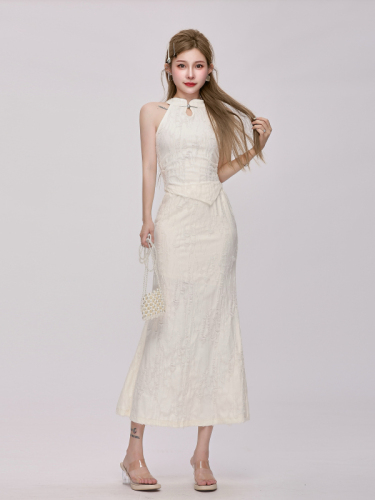 Xiao P Clothes Station New Chinese Temperament Suit Skirt Women's 2024 New Summer Vest High Waist Cover Hip Long Skirt Two-piece Set