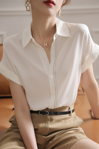 White chiffon shirt for women, summer thin short-sleeved design, niche professional temperament, French chic top, high-end