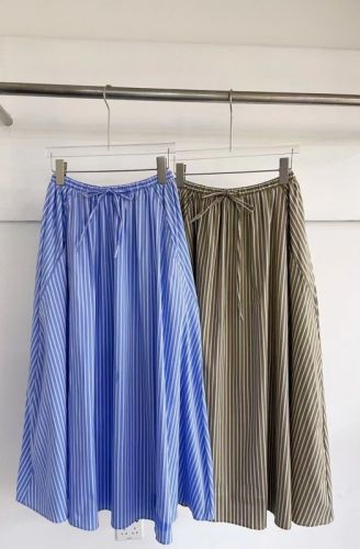 2024 Korean ins style striped waist A-line skirt umbrella skirt