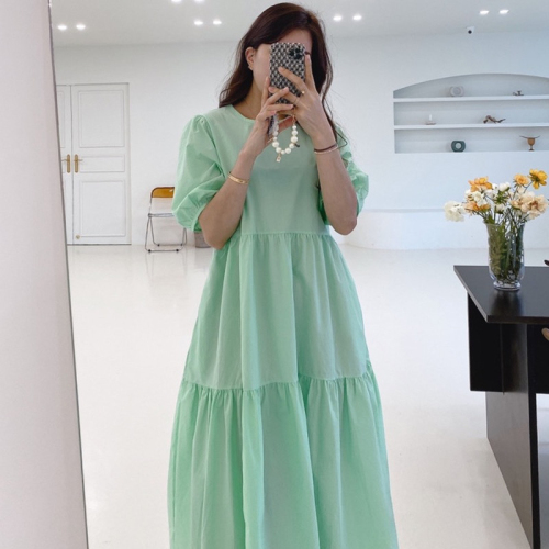 2024 Korean chic summer plus size Dongdaemun new niche simple solid color loose long dress for women