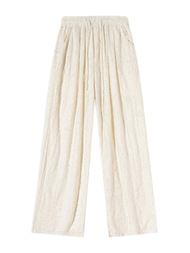 White wide-leg pants for women in summer 2024 new style high-waist drape casual straight-leg petite drape pants with drilled holes