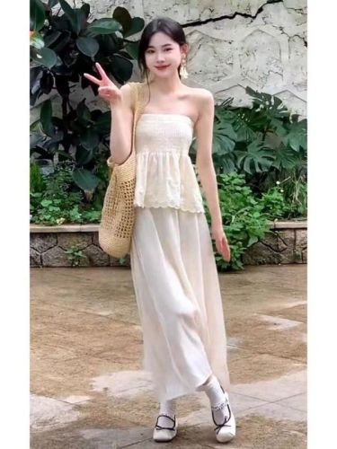 Pure Desire Sweet Style French Tube Top Women's 2024 Summer New Fashion Slimming Small Person