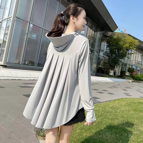 Sun protection clothing for women 2024 summer mid-length new style ice silk UV breathable thin loose coat short in front and long in back