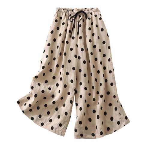 High-waisted slimming three-point casual pants for women 2024 new summer thin polka-dot loose slimming seven-point wide-leg pants