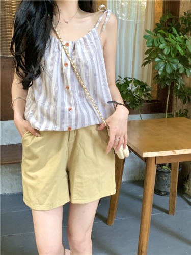 Actual shot~Summer cotton and linen sleeveless street style loose western style top and vest for women