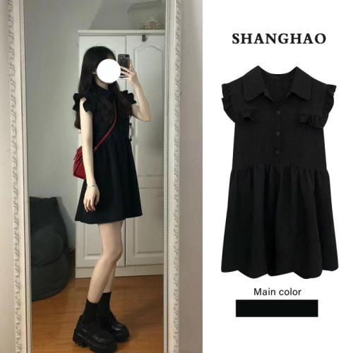 2024 Summer Doll Neck Polo Dress High-end Sleeveless Vest Women's Small French Sweet and Spicy Style