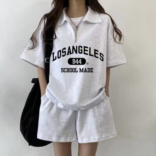 学院风休闲短袖短裤学生日系可爱女运动服套装女搭配两件套字母