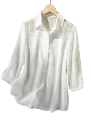 Tencel spliced ​​white shirt women's summer new mid-sleeve design niche top