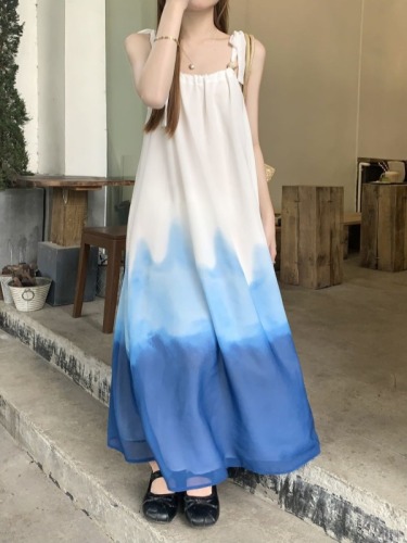 Actual shot of new Chinese style printed and dyed suspender long dress for women