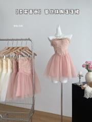 Your lazy llan soft mist rose lace sweet two-color dress women's tube top tutu skirt