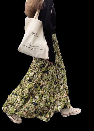 2024 spring and summer one seven new high-waisted slim design splicing floral skirt retro skirt women's long skirt