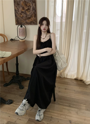 Actual shot~Summer loose style sass skirt casual urban style suspender drawstring long skirt