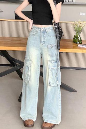 Real shot of American wide-leg jeans for women 2024 new design small workwear high-waisted loose straight pants