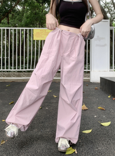 Actual shot ~ American hot girl work casual pants for women, high waisted, loose, straight, wide-legged, leggings, parachute trousers