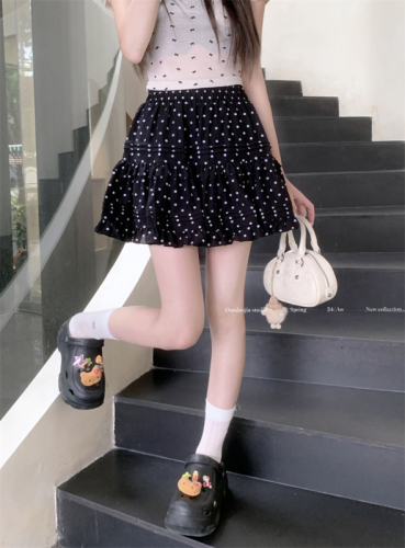 Actual shot~Ballet trendy fungus-edged cake skirt for women with elastic waist, A-line short skirt for small people