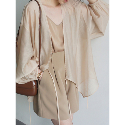 Summer new style exquisite and versatile fashion slimming chiffon shirt high-end asymmetrical lantern sleeve sun protection shirt