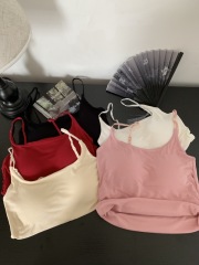 Real shot of pure lust sweet and spicy design pleated camisole with breast pads for inner wear and outer wear slim fit and beautiful back top