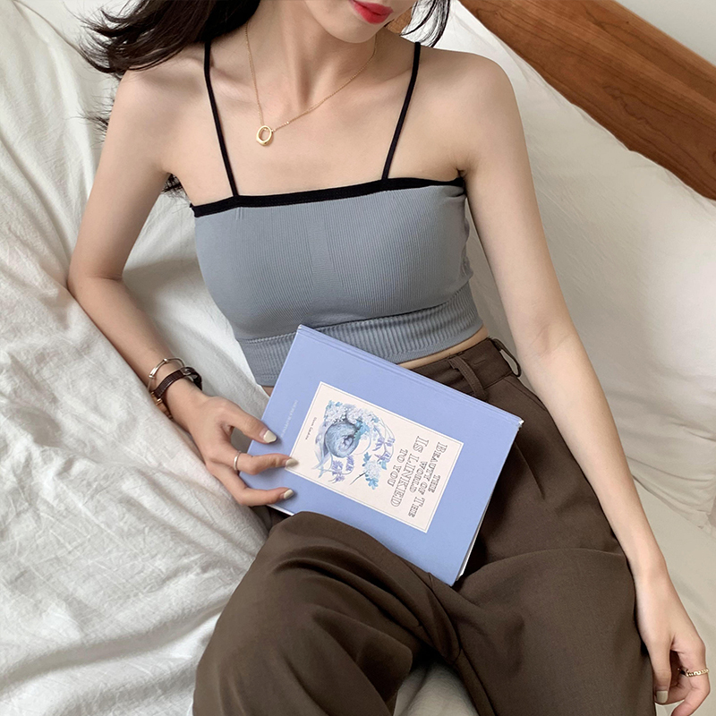 Actual shot and real price, small straps for outer wear and inner wear, contrasting color vest with chest pad, short tube top bottoming shirt, 3-piece set