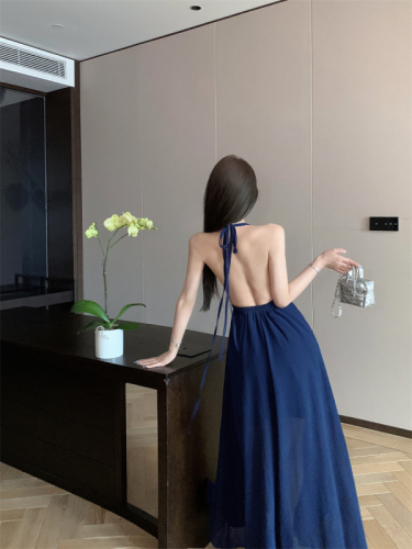 Real shot of sexy backless dress, halter neck long skirt, fairy skirt