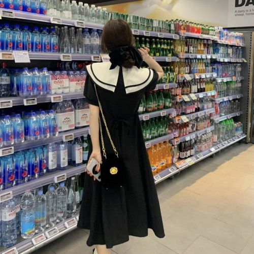 Baby doll collar dress, new summer style, waist slimming, fashionable, chic and unique design long skirt