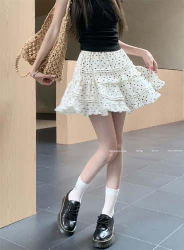 Actual shot~Ballet trendy fungus-edged cake skirt for women with elastic waist, A-line short skirt for small people