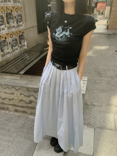 实拍~韩版显瘦短款印花T恤+半身裙