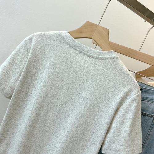 韩国外贸订单实拍40支螺纹210克92%棉 8%氨纶 短袖T恤女修身
