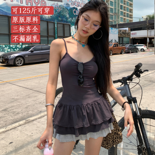2024 new niche design color matching short sweet hot girl fashionable pleated suspender cake dress