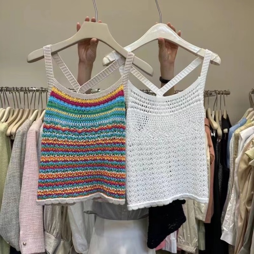 Colorful striped knitted camisole women's summer design chic sweet hottie sexy short top