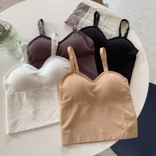 Real shot of bra-wrapped women's tube top, new small breast push-up with breast pads, U-shaped beautiful back, inner sports suspender bra, 2-piece set