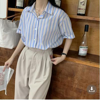 HEYGIRL Black Brother Korean Style Loose Striped Shirt Women  Summer Thin Design Niche Retro Top