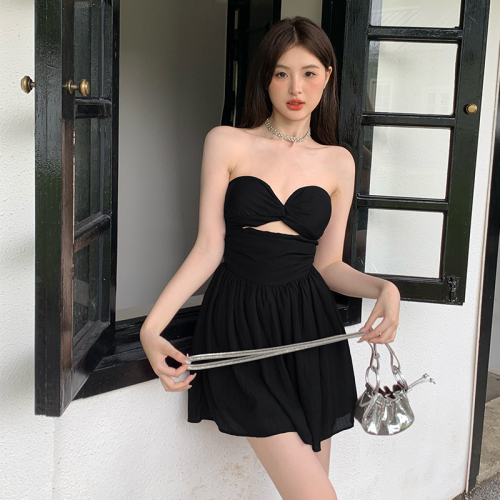 Purple breast-wrapped suspender skirt summer new style with empty design sexy waist seaside vacation dress tube top skirt