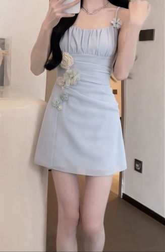 Matsumoto Pure Desire Sweet Short Skirt Summer Waist Slimming Heavy Industrial Floral Simple Wind Pleated Sling Dress