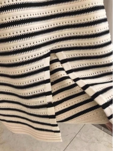 2024 New Hollow Striped Knitted Dress Women's Summer Ice Silk Tank Top Long Skirt Loose Large Size Skirt Covers Flesh