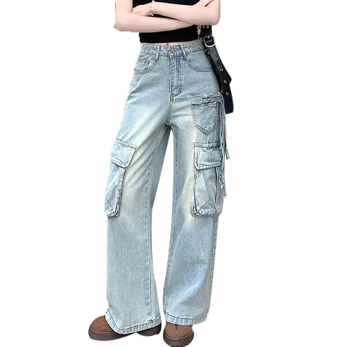 Real shot of American wide-leg jeans for women 2024 new design small workwear high-waisted loose straight pants