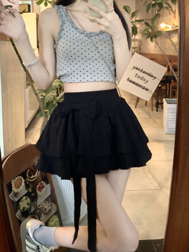 Actual shot~ Summer new bow cake skirt semi-elastic waist skirt anti-exposure A-line puff skirt