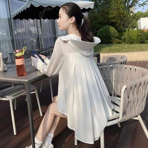 Sun protection clothing for women 2024 summer mid-length new style ice silk UV breathable thin loose coat short in front and long in back